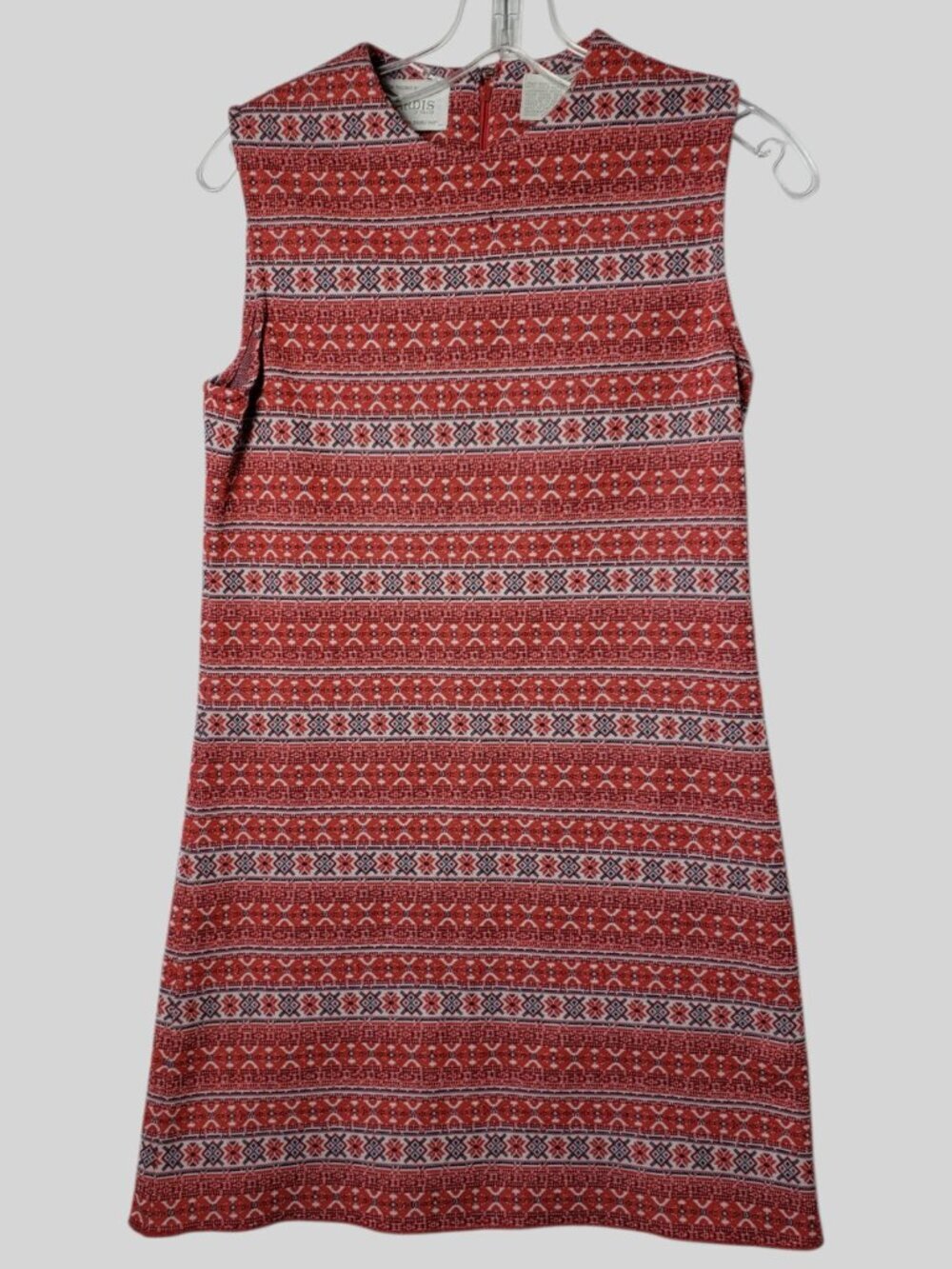 Nardis Of Dallas Vtg Red Sleeveless Shift Dress W/Geometric Pattern Small - Picture 2 of 9